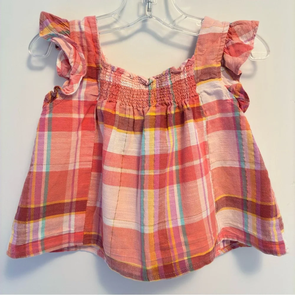 OshKosh B'gosh Toddler Girl Plaid Flutter Sleeve Smocked Top Size 3T